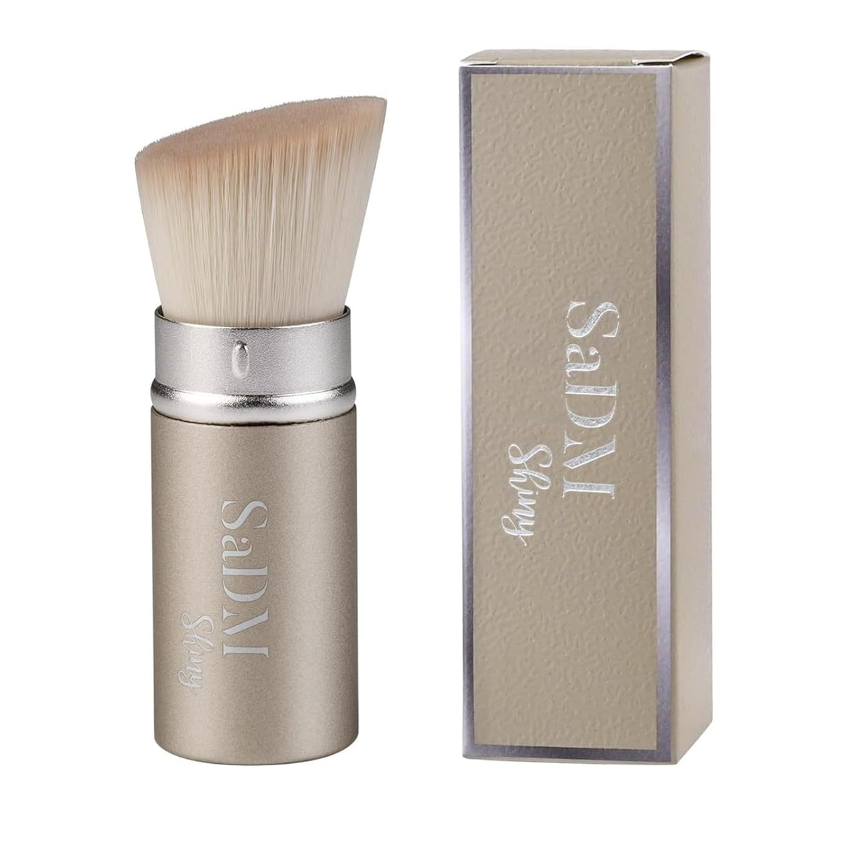 SaDM Shiny Kabuki Foundation Makeup Brush, White, Synthetic Hair, Professional Face Brush with Retractable Handle, Portable Wand Design